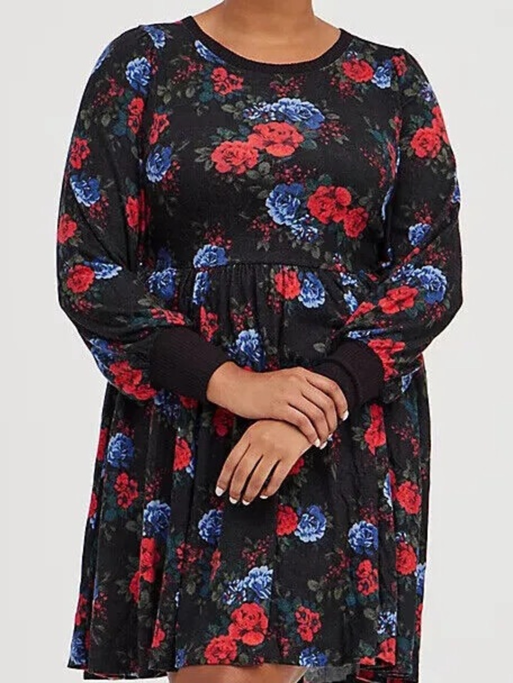 Torrid Black Floral Blooms Super Soft Plush Babydoll Style Dress Plus Size 2X